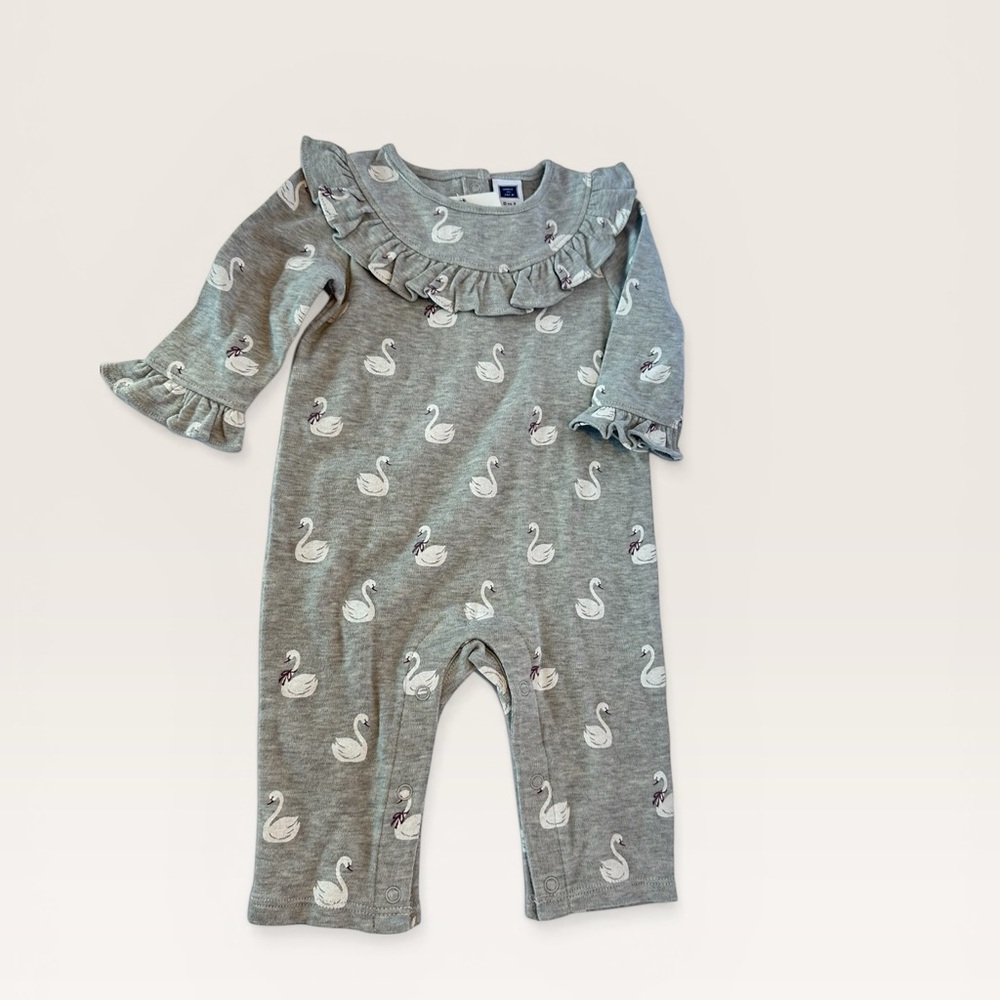 Janie and Jack Gray Swan Ruffle Bodysuit